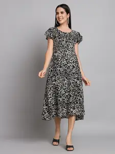Dream Beauty Fashion Floral Printed Flutter Sleeves A-Line Midi Dress