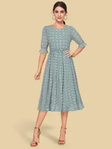 BAESD Self Designed Puff Sleeves Georgette Fit & Flare Dress