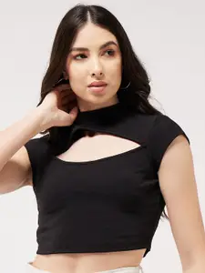 Zima Leto High Neck Cut-Out Detail Ribbed Fitted Crop Top