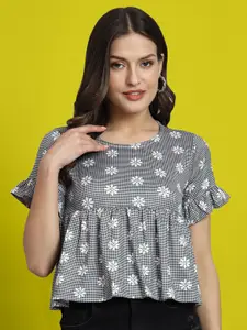 Dream Beauty Fashion Floral Printed Gathered Detailed A-Line Top