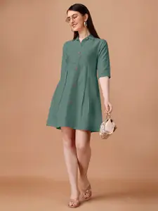 Anouk Shirt Collar Cotton A-Line Dress