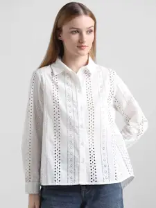 ONLY Onl Uexbaron LS Self Design Semi Sheer Pure Cotton Casual Shirt