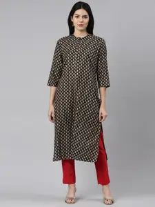 Neerus Geometric Printed Mandarin Collar Kurta