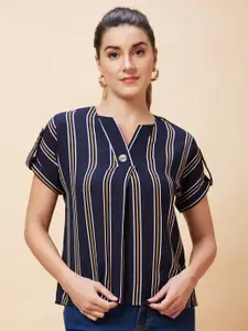 Globus Navy Blue Striped Roll-Up Sleeves Top