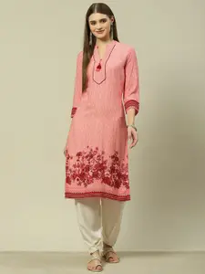 Rangriti Floral Printed Mandarin Collar Straight Kurta