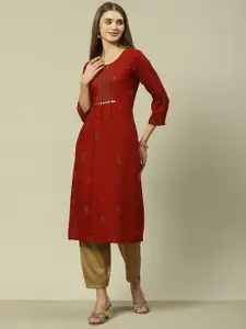 Rangriti Embellished Keyhole Neck Pleated Kurta