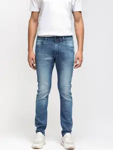 RARE RABBIT Men Blue Slim Fit Low Distress Heavy Fade Stretchable Jeans