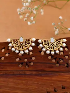 Voylla Nazakat Pur Kashish Gold-Plated Beaded & Mirror Work Contemporary Stud Earrings