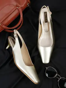 Flat n Heels Square Toe Kitten Pumps With Backstrap