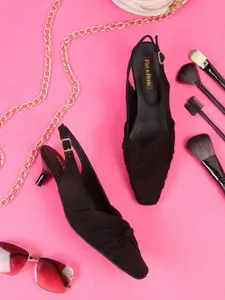 Flat n Heels Pointed Toe Suede Slim Heels With Buckles