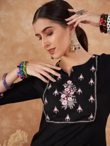 Sangria Floral Yoke Design Thread Work Straight Kurta