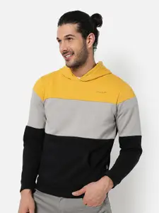 Campus Sutra Colourblocked Hooded Cotton Pullover