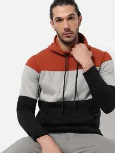 Campus Sutra Colourblocked Hooded Cotton Pullover