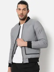 Campus Sutra Grey Windcheater Mock Collar Puffer Jacket