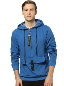 Campus Sutra Men Blue Hooded Cotton Sweatshirt