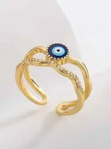 VIEN Gold-Plated CZ-Studded Evil Eye Adjustable Finger Rings