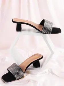 THE WHITE POLE Embellished Open Toe Block Heels