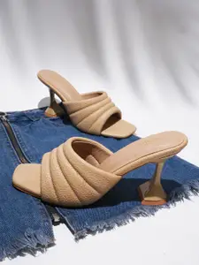 THE WHITE POLE Textured Open Toe Block Heels