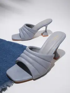 THE WHITE POLE Textured Open Toe Block Heels