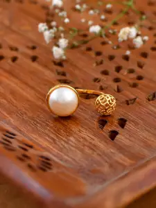 Voylla Gold-Plated Pearl Nazakat Dilkashi Finger Ring