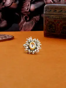 Voylla Silver-Plated Kundan-Studded Veerangana Pearls Bunch Finger Ring