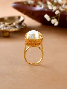 Voylla Gold-Plated Artificial Beads-Beaded Adjustable Finger Ring