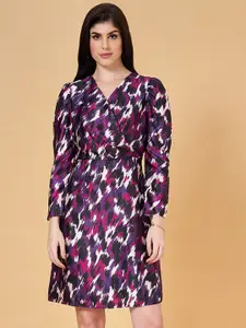 Annabelle by Pantaloons Abstract Printed Puff Sleeves A-Line Dress