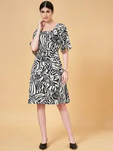 Annabelle by Pantaloons Abstract Printed Flared Sleeve A-Line Dress