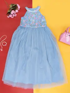 Pantaloons Junior Girls Floral Printed Halter Neck Fit & Flare Dress