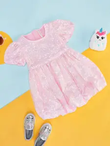 Pantaloons Junior Girls Embellished Puff Sleeve Cotton Fit & Flare Dress