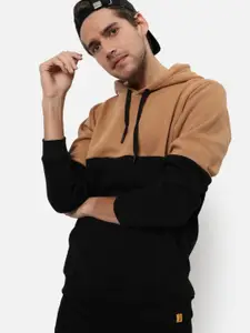 Campus Sutra Colourblocked Hooded Cotton Pullover