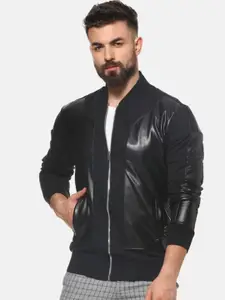 Campus Sutra Windcheater Mock Collar Cotton Leather Jacket