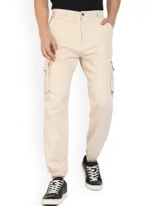 Campus Sutra Men Beige Mid-Rise Relaxed Cotton Regular Fit Cargos
