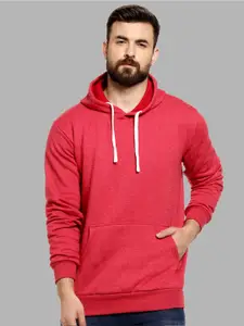 Campus Sutra Men Red Hooded Cotton Pullover Sweatshirt