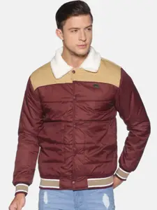 Campus Sutra Colourblocked Mock Collar Windcheater Puffer Jacket