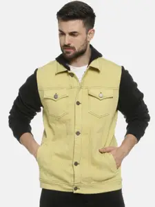Campus Sutra Colourblocked Windcheater Hooded Denim Jacket