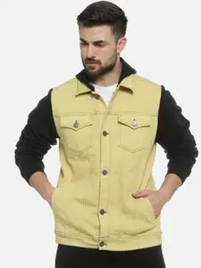 Campus Sutra Colourblocked Spread Collar Windcheater Cotton Denim Jacket