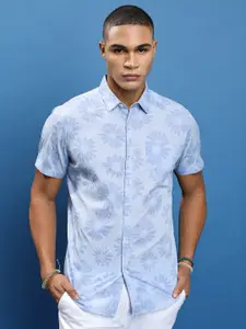 HIGHLANDER Blue Slim Fit Floral Printed Cotton Casual Shirt