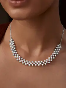 MINUTIAE Silver-Plated Crystals Studded Necklace
