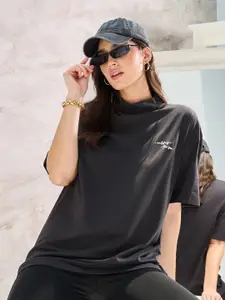 Styli Black Drop-Shoulder Sleeves High Neck Oversized T-shirt