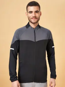 Urban Ranger by pantaloons Colourblocked Mock Collar Front Open Sweatshirt