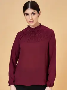 Annabelle by Pantaloons Gathered High Neck Puff Sleeves Top