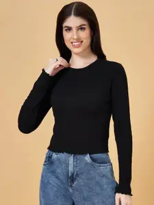 People Ribbed Round Neck Fitted Crop Top