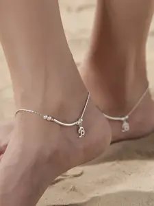 Kicky And Perky Rhodium Plated 925 Sterling Silver Charm Anklet