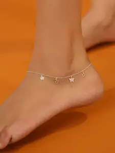 Kicky And Perky 925 Sterling Silver Rhodium-Plated Star & Butterfly Charm Anklets