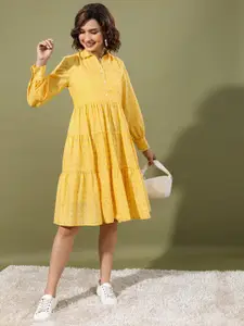 Vishudh Print Puff Sleeve Fit & Flare Dress