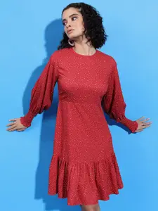 KETCH Printed Smocked Bishop Sleeve Drop Dress