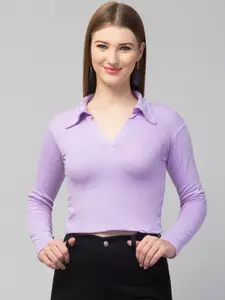 Trend Level Shirt Collar Fitted Crop Top