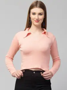 Trend Level Shirt Collar Fitted Crop Top