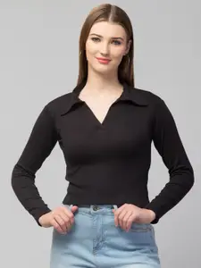 Trend Level Shirt Collar Fitted Crop Top